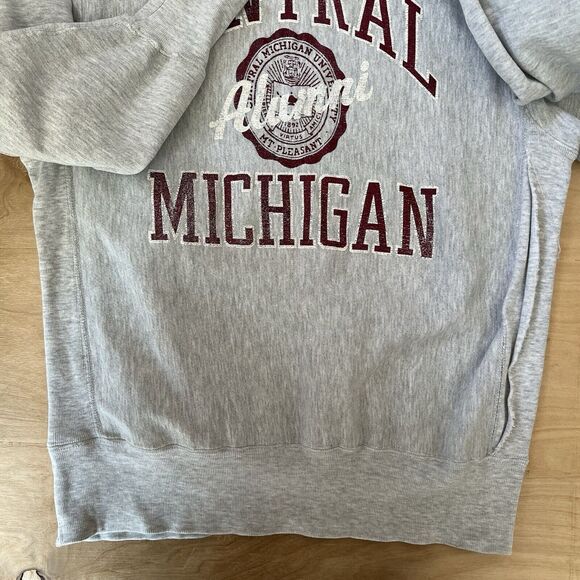 Vintage Central Michigan Sweatshirt XL Gray 90s Champion Reverse Weave Pullover - Picture 6 of 10